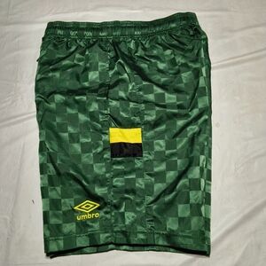 Umbro Green Check Pattern Athletic Shorts with Yellow Logo Size Small
